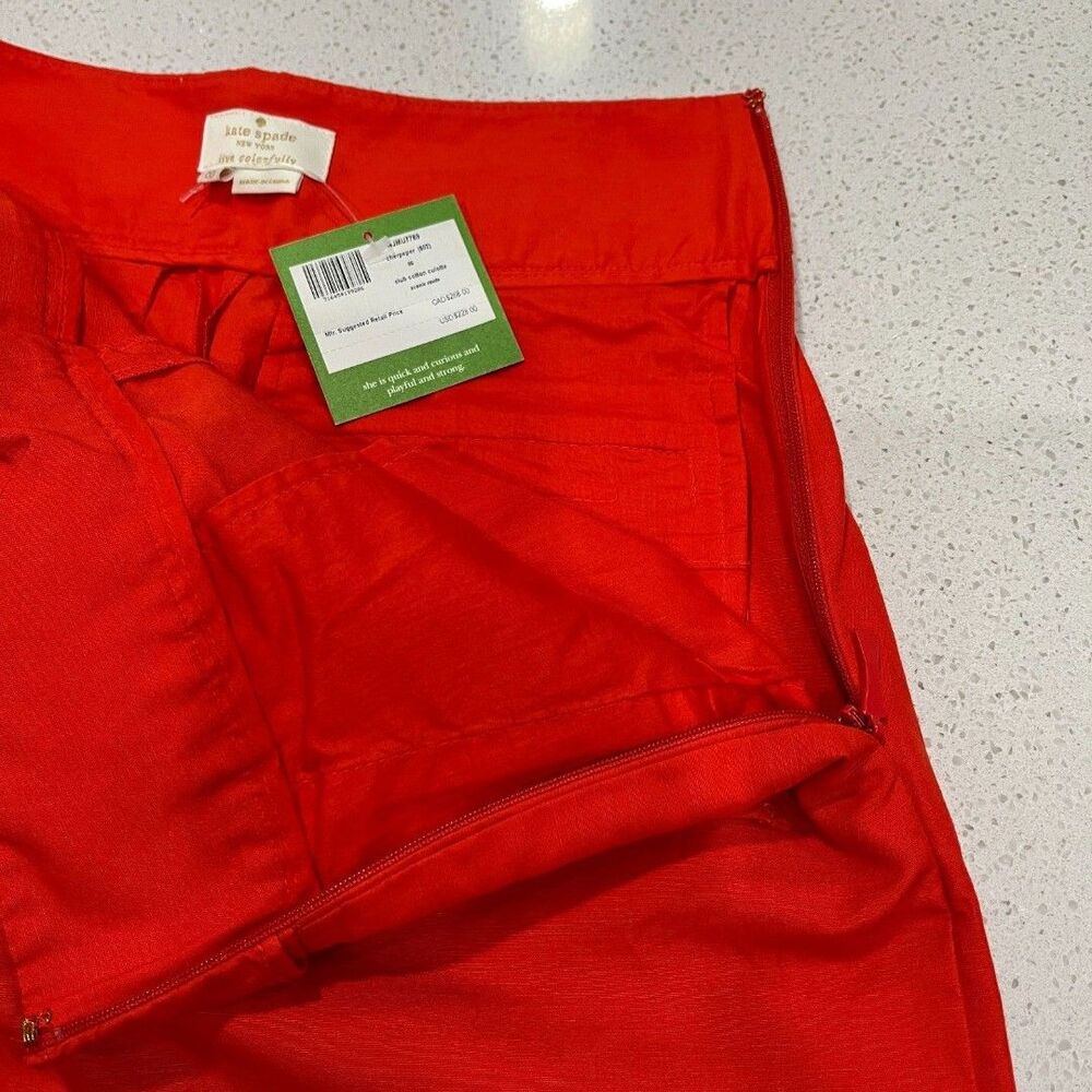 Kate Spade Slub Cotton Bow Tie Waist Culotte Pants Red Size 00 NWT - Picture 6 of 12